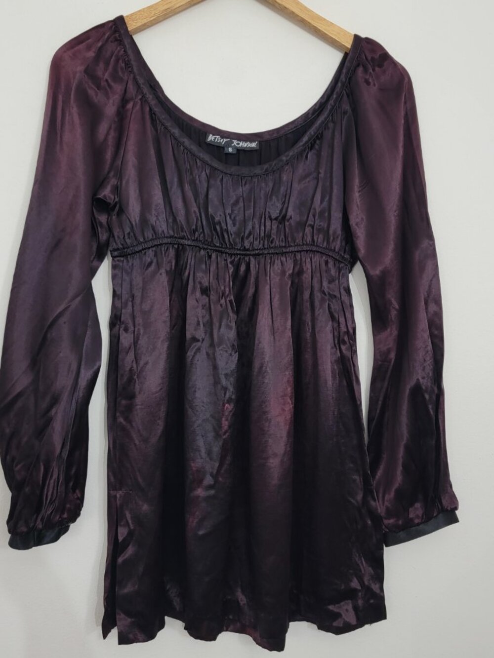 Vintage Betsey Johnson 90s Y2k Bleached Satin Babydoll Tunic Mini Dress Small
